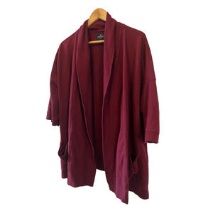 AMERICAN EAGLE Maroon Cropped Sleeve Loose Long Fit Open Cardigan L/XL